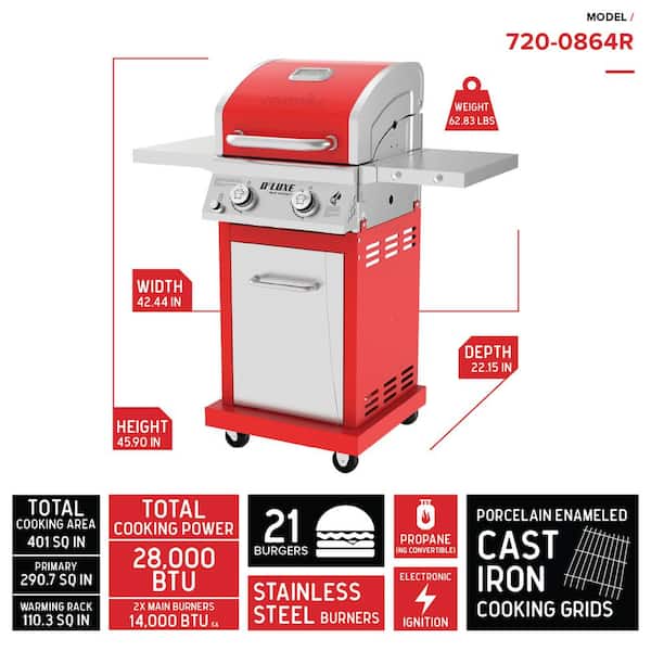 Deluxe 2-Burner Propane Gas Grill in Red