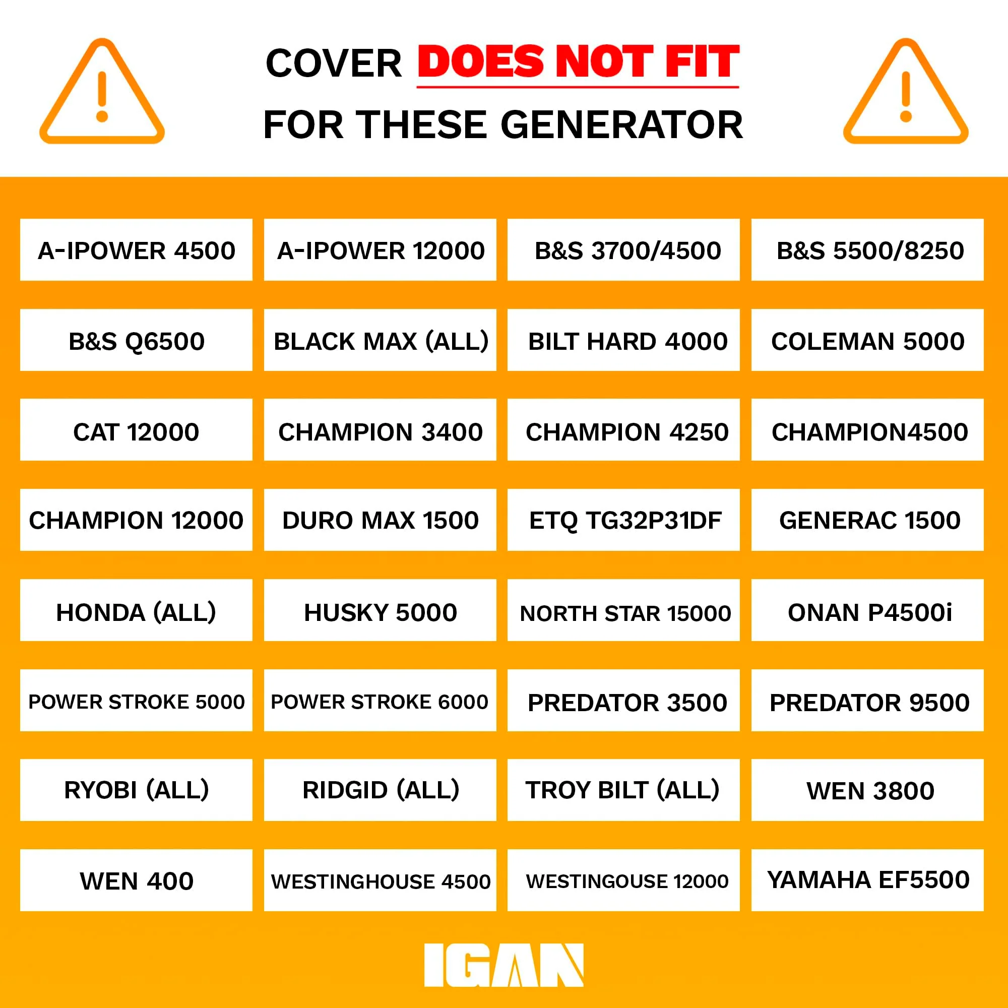IGAN Waterproof Generator Covers While Running
