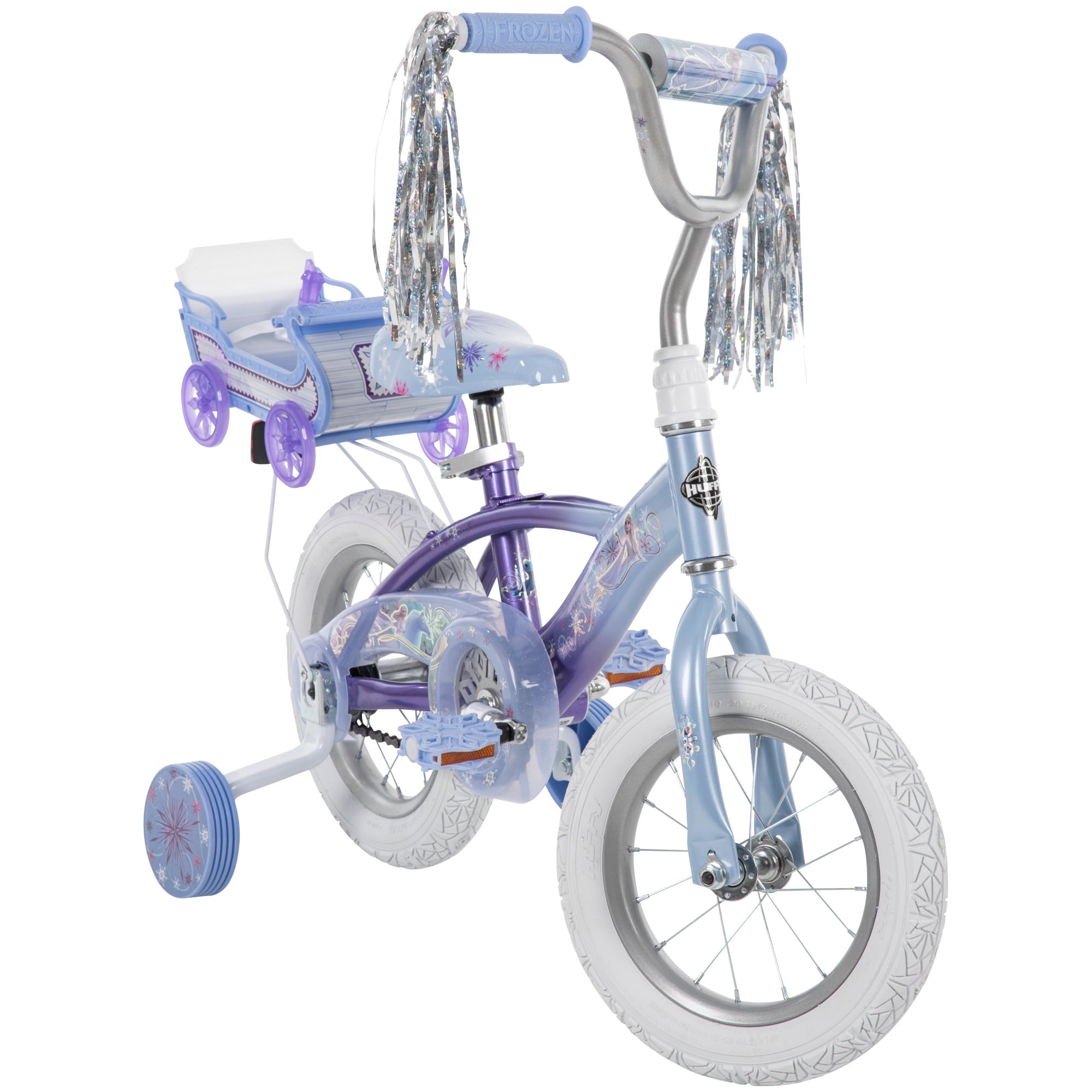 Frozen Bike with Doll Carrier Sleigh for Girl's. 12 In.. White and Purple by Huffy