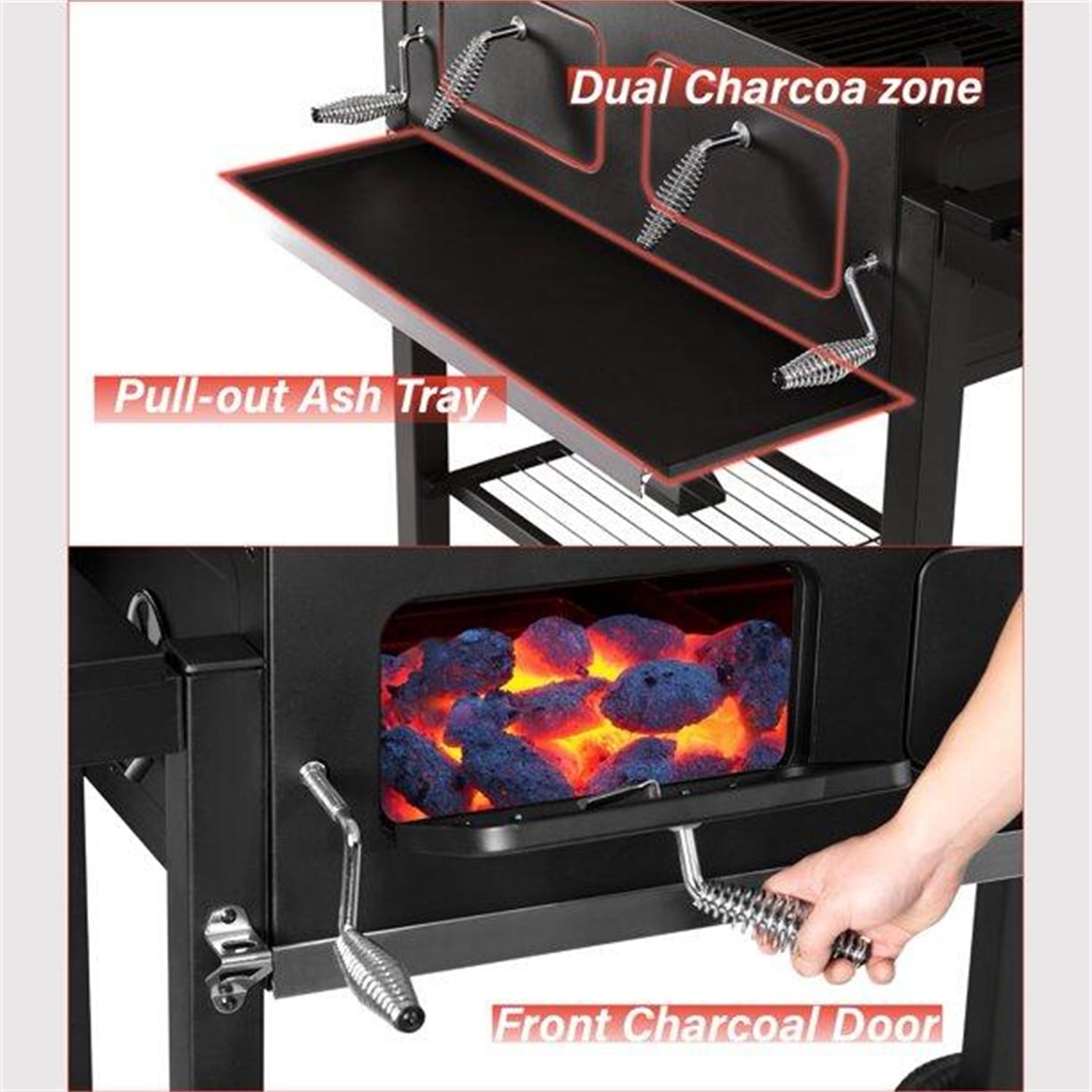 34'' Charcoal Grill Extra Large Portable BBQ Grill. Black