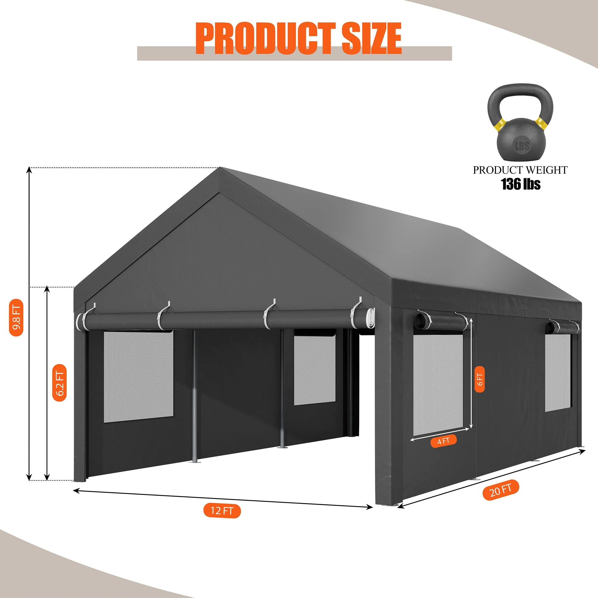 JYQAQA 12x20 FT Heavy Duty Carport Canopy