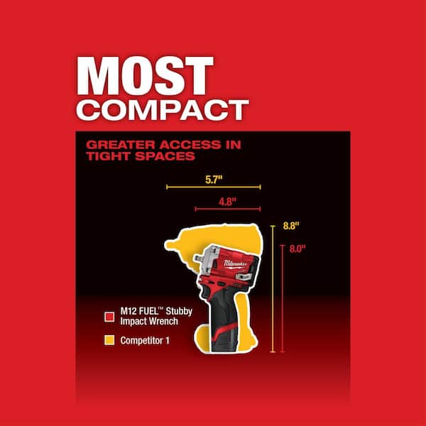 M12 FUEL 12V Lithium-Ion Brushless Cordless Stubby 3/8 in. Impact Wrench Kit with M12 3/8 in. Ratchet