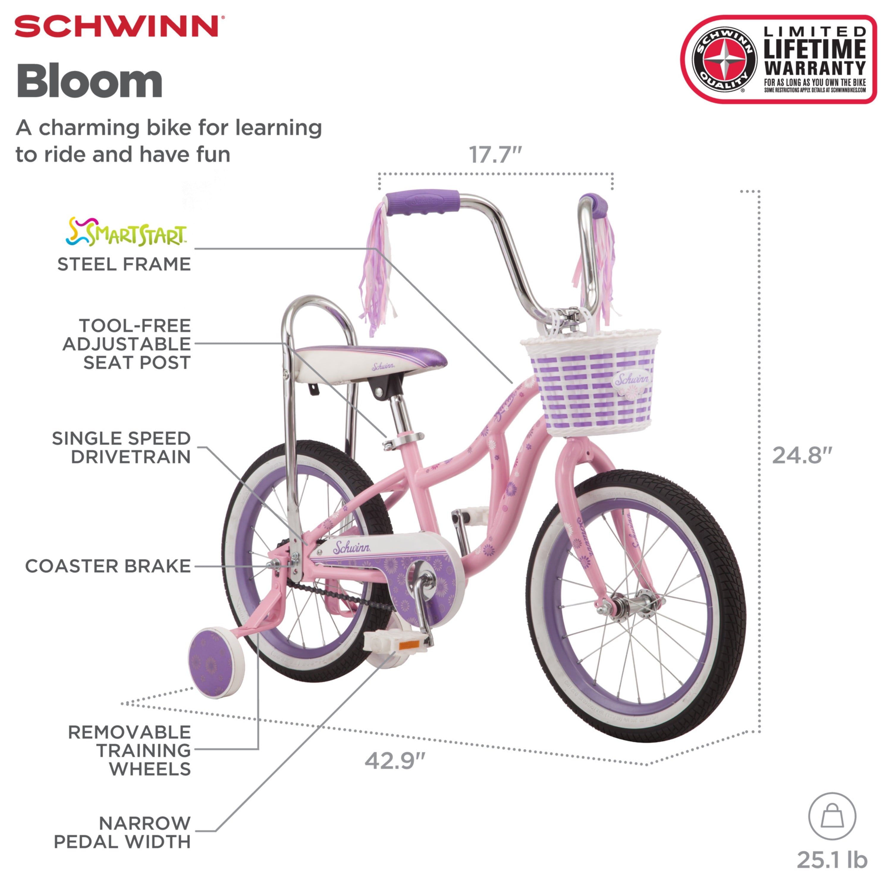 16 Bloom Kid's Bike with Training Wheels. Pink