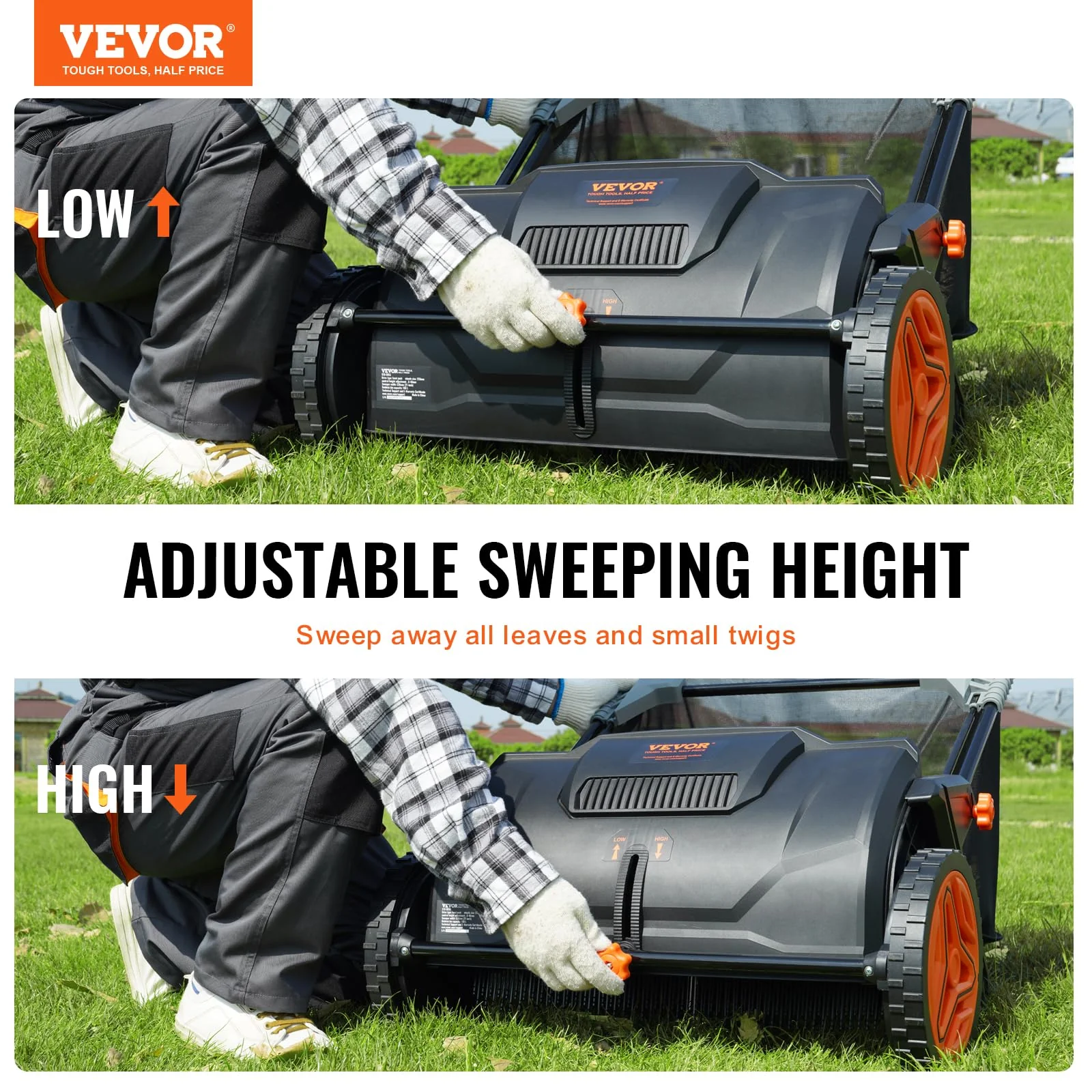 VEVOR Push Lawn Sweeper. 21 Inch Leaf & Grass Collector