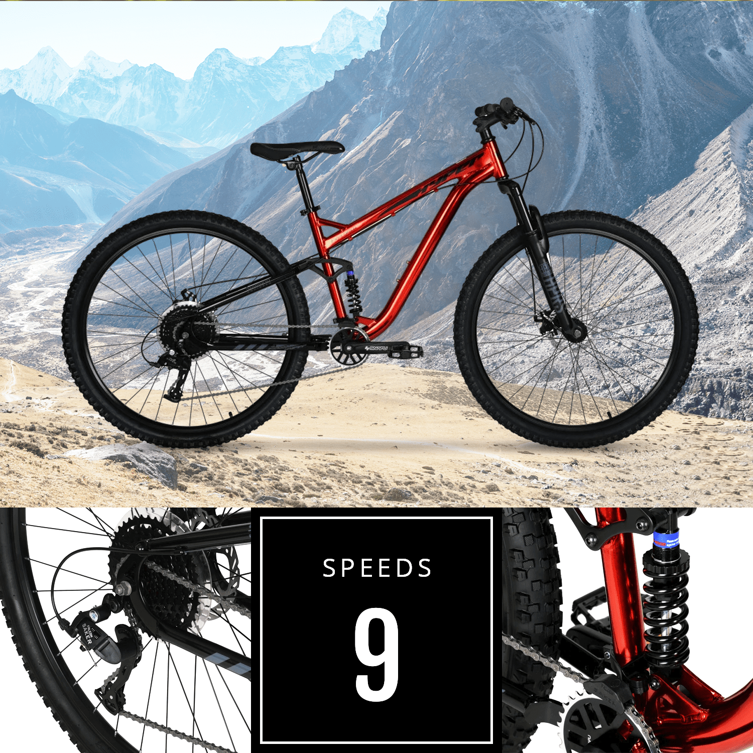 Bicycle Men's 29 In. Explorer Dual Suspension Mountain Bike. Red