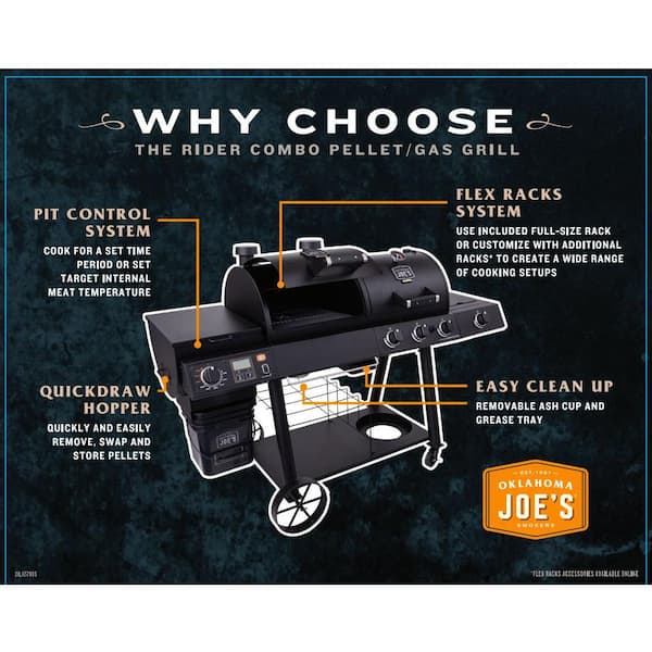 Rider Combo Gas and Pellet Grill in Black with 997 sq. in. Cooking Space