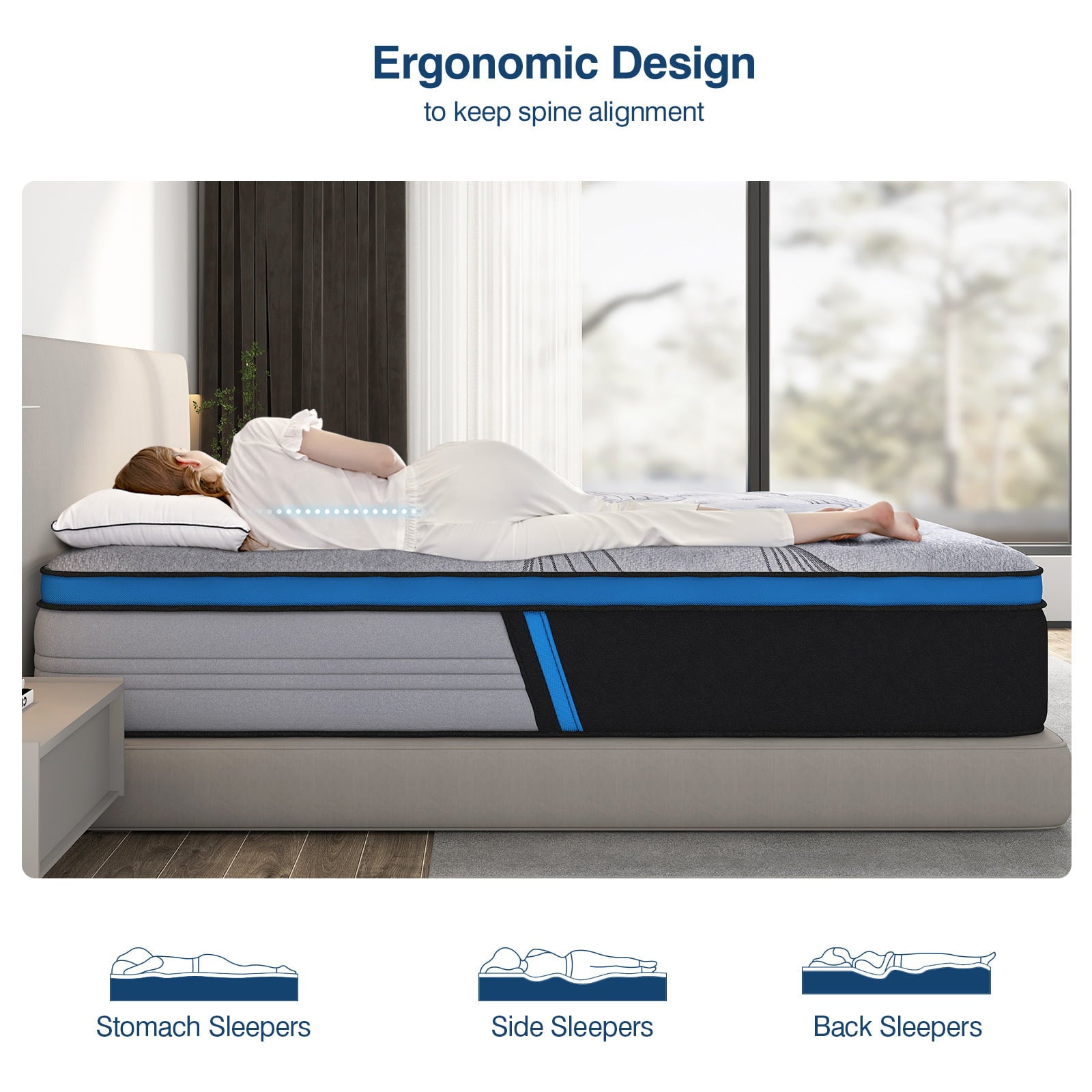 Queen Size Firm. 12-Inch Hybrid Mattress in a Box. Innerspring and Gel Memory Foam. Gray. Pillow Top