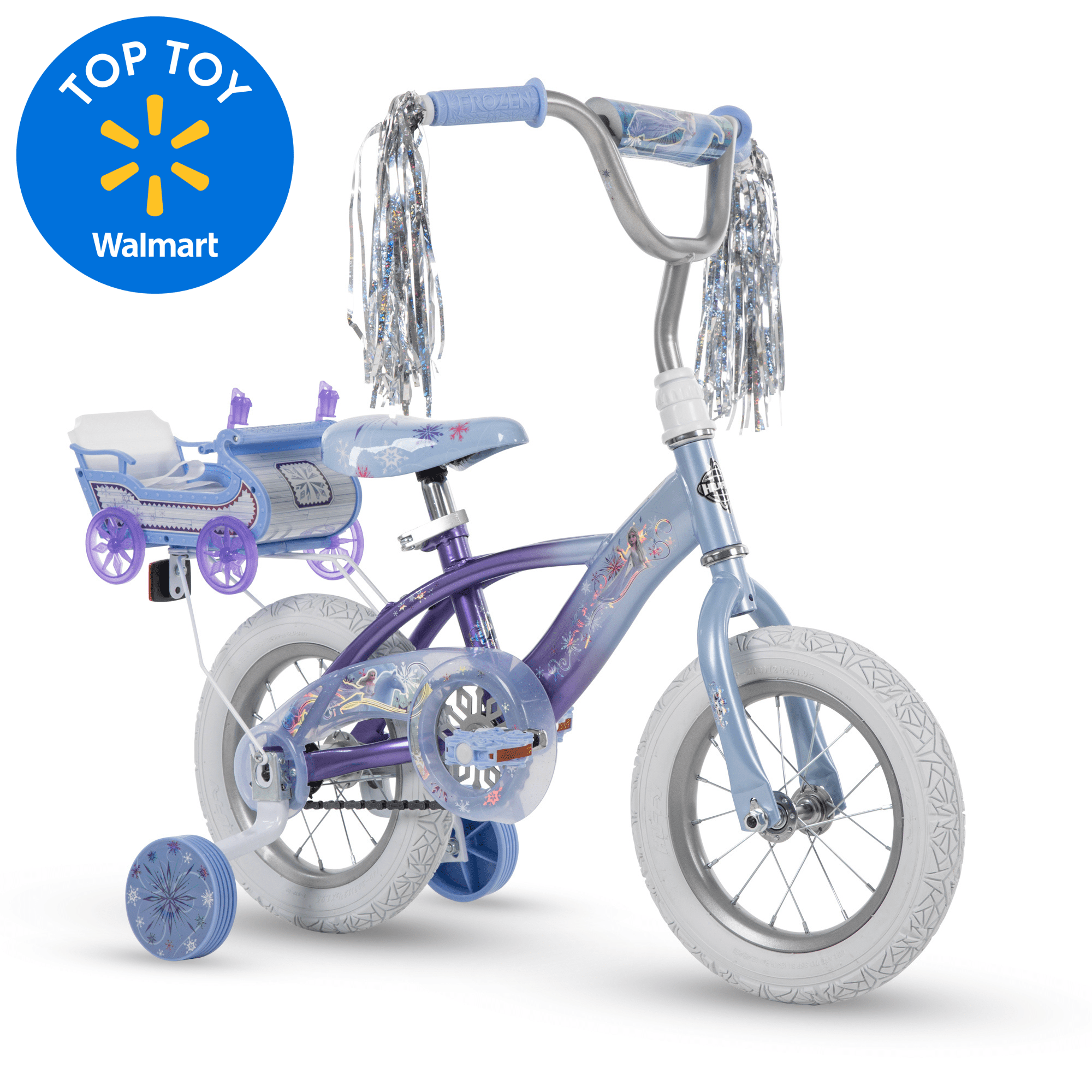 Frozen Bike with Doll Carrier Sleigh for Girl's. 12 In.. White and Purple by Huffy