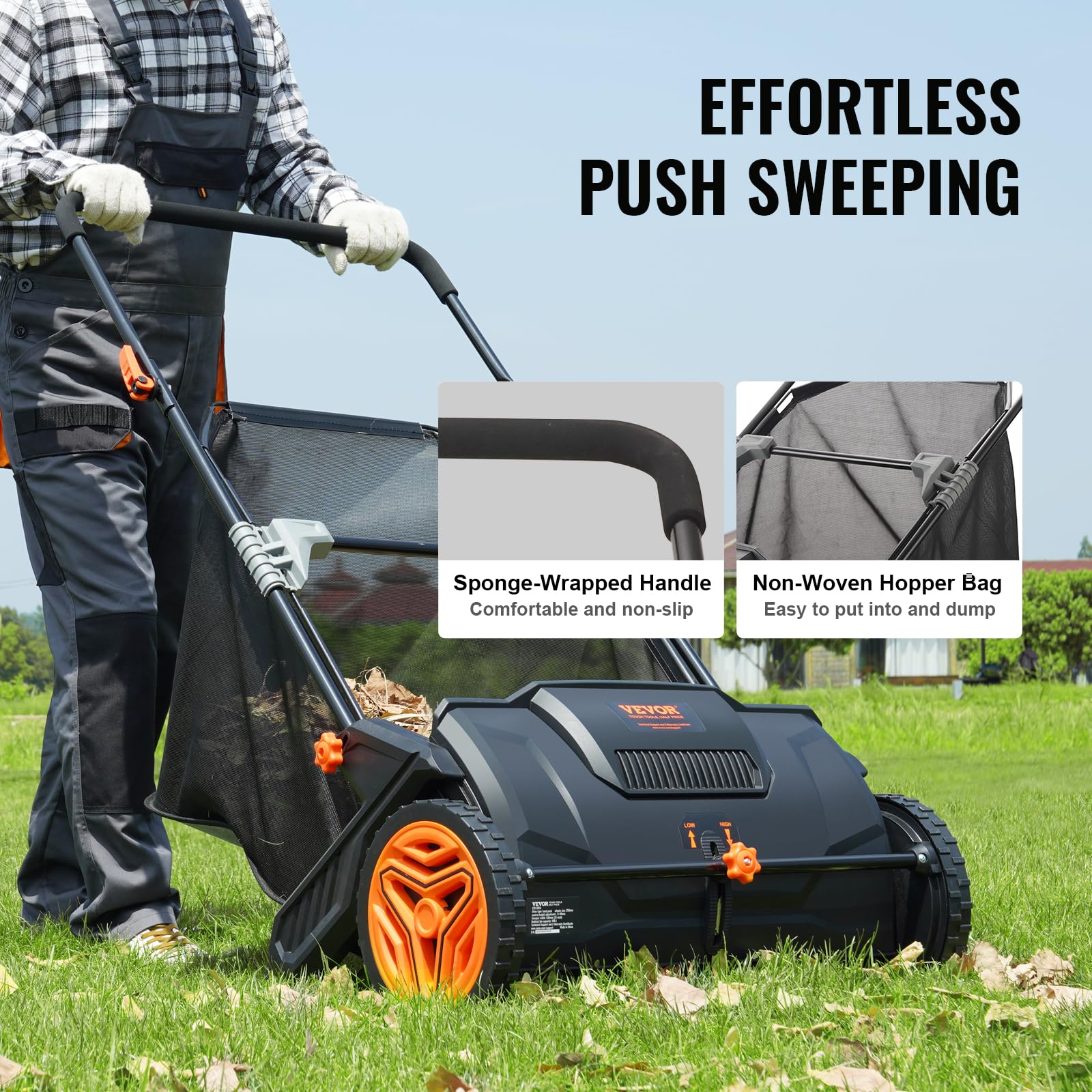 VEVOR Push Lawn Sweeper. 21 Inch Leaf & Grass Collector